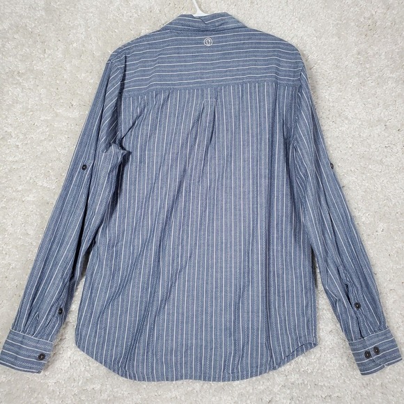 Gramicci Mens Stripe Roll Tab Shirt Medium Blue Button Up Casual Outdoors - Picture 7 of 12